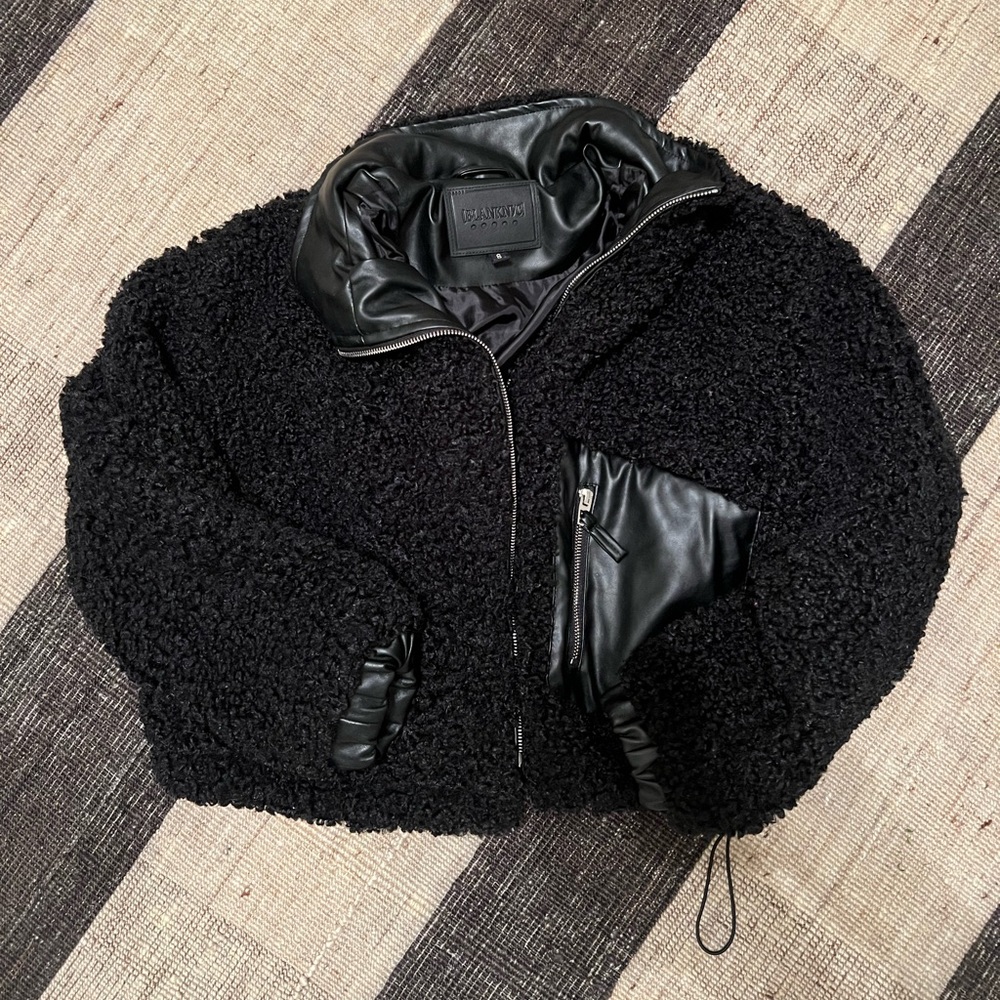 Blank NYC Black Teddy Jacket with Faux Leather Accents